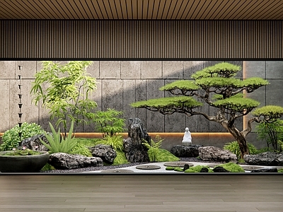 新中式室内景观 天井景观 下沉庭院 景观石 植物造景 枯山水