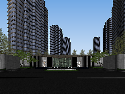 现代轻奢小区建筑 小区出入口 社区大堂 豪宅出入口 小区大门 景观围墙