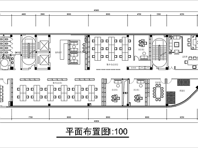 现代整体办公空间 680平米办公室 办公空间平面图 办公室设计平面图 施工图