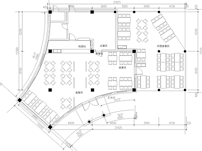 中餐厅 平面图 散座就餐区 外摆 施工图