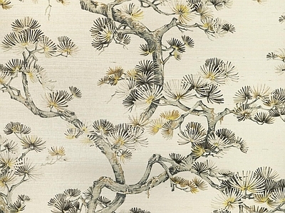 现代新中式丝绸 浅色 植物 树 刺绣