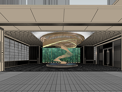 现代轻奢小区建筑 龙湖售楼处 社区大堂 示范区 对景墙 星空顶