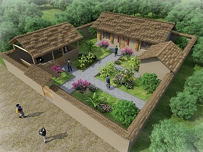 现代鸟瞰规划 草房子四合院 草房子 四合院 住宅鸟瞰