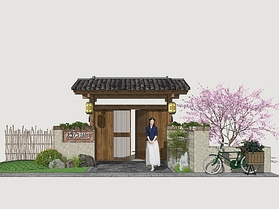 新中式入口大门 民宿大门 民居大门 乡村民房大门 入户门 乡村院门