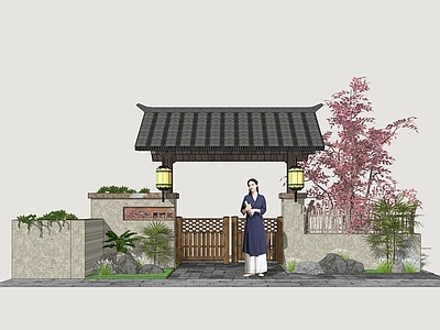 新中式庭院门 民宿大门 庭院木门 民居大门 景观大门 乡村院门