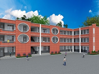 现代艺术风格建筑 L型教学楼近景效 教学楼近景效果 L型教学楼 教学楼 教学楼近景