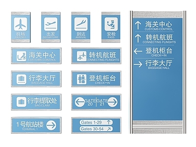 现代标识标牌 2D机场指示牌 机场海关标识牌 机场导视牌 机场门牌 机场科室牌