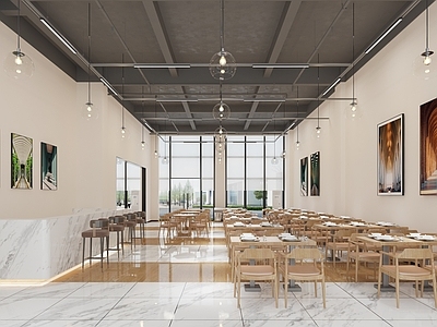 现代食堂 餐桌椅 吧台 自助餐台