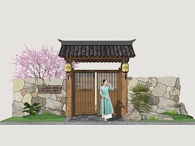 新中式庭院门 民俗大门 庭院木门 民居院门 乡村民居大门 入户门