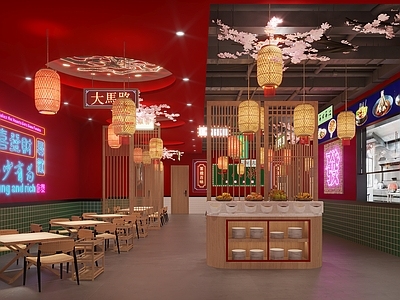 复古新中式火锅店 港式 霓虹灯 火锅