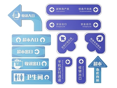 现代标识标牌 2D超市指示牌 超市分区标识牌 超市商场导视牌 超市商场导购牌 超市商场提示牌