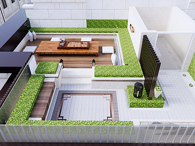 新中式屋顶花园 屋顶花园景观