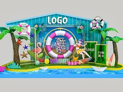 现代美陈 夏季美陈 热带美陈 椰子树 网红墙 海洋美陈