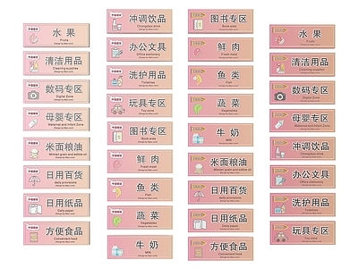 现代标识标牌 2D超市指示牌 超市分区标识牌 超市商场导视牌 超市商场导购牌 超市商场提示牌