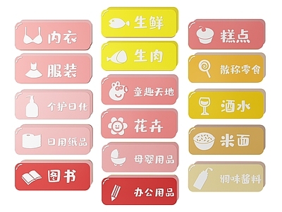 现代标识标牌 2D超市指示牌 超市分区标识牌 超市商场导购牌 超市商场导视牌 超市商场提示牌