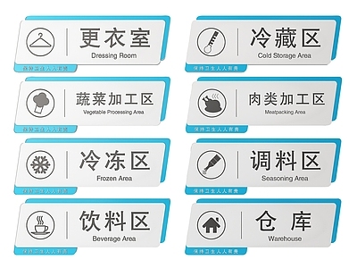 现代标识标牌 2D厨房指示牌 厨房区域标识牌 厨房后厨导视牌 厨房后厨门牌 厨房后厨分区牌