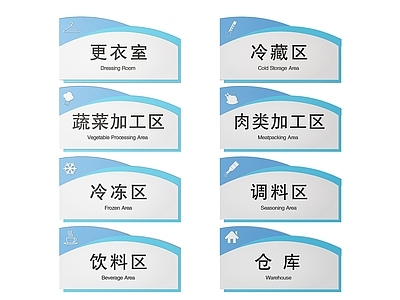 现代标识标牌 2D厨房指示牌 厨房区域标识牌 厨房后厨导视牌 厨房后厨分区牌 厨房后厨门牌