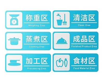现代标识标牌 2D厨房指示牌 厨房区域标识牌 厨房后厨导视牌 厨房后厨门牌 厨房后厨分区牌