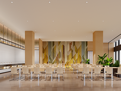 现代食堂 餐厅 曲木餐桌椅 员工餐厅