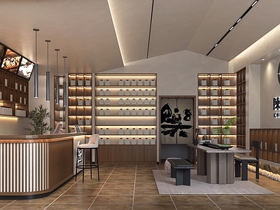 侘寂新中式茶叶店 陈皮茶叶门店 门头 吧台