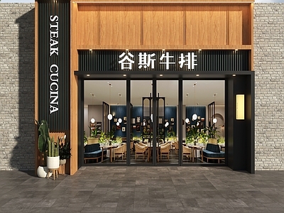 现代门头 西餐厅门头 牛排店门头 餐厅门头 餐饮门头 门头设计