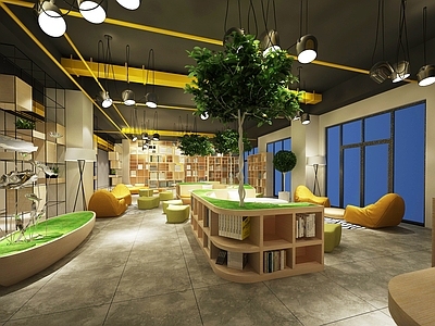 现代中式图书馆 休闲书吧洽谈区