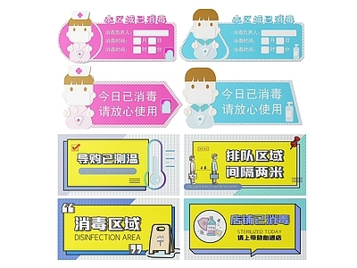 现代标识标牌 2D店铺指示牌 店铺消毒标识牌 店铺导视牌 店铺消毒提示牌 店铺警示牌