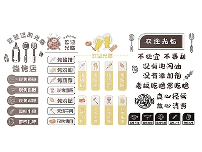 现代标识标牌 2D店铺指示牌 烧烤店标识牌 烧烤店导视牌 欢迎光临提示牌 烧烤店门牌