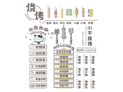 现代标识标牌 2D店铺指示牌 烧烤店标识牌 烧烤店导视牌 烧烤店门牌 欢迎光临提示牌