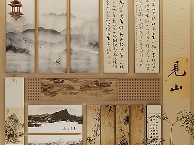 新中式禅意挂画 字画 山水画 挂画组合 国画 宋式风挂画