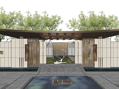 新中式中式小区建筑 小区出入口 景观出入口 大门 庭院门头 新中式门头