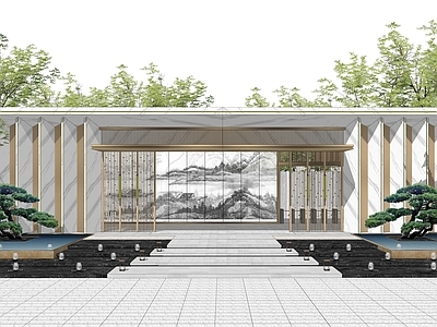 新中式现代小区建筑 大门 社区大门 门卫 出入口 归家庭院