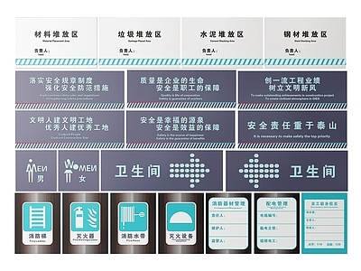 现代标识标牌 2D工厂指示牌 工地安全标识牌 工地安全导视牌 工地安全提示牌 工厂工地警示牌