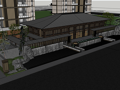 新中式中式小区建筑 示范区 售楼处 中式鼓楼 博物馆 文化展览馆