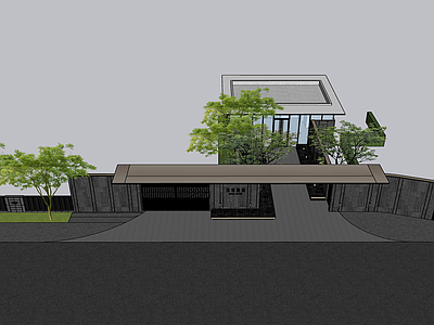 现代新中式小区建筑 小区出入口 社区大堂 归家庭院 景观围墙 社区大门