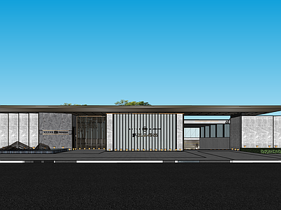现代新中式小区建筑 小区出入口 社区出入口 社区大堂 景观大堂 厂区出入口
