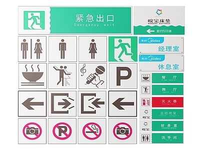 现代标识标牌 2D公共指示牌 公共场所标识牌 公共区域禁止牌 公共区域提示牌 小心危险警示牌