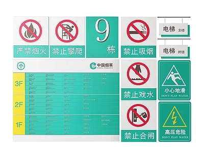 现代标识标牌 2D公共指示牌 公共场所标识牌 公共区域禁止牌 公共区域提示牌 小心危险警示牌