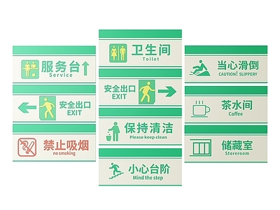 现代标识标牌 2D公共指示牌 公共场所标识牌 公共区域禁止牌 公共区域提示牌 小心危险警示牌