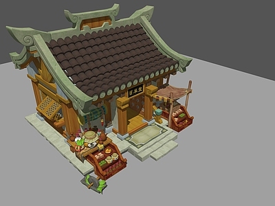 中式复古古建筑 药店 仿古中式建筑