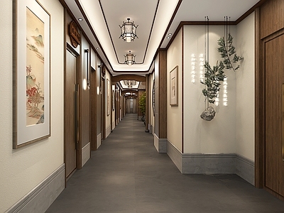中式新中式中餐厅 新中式过道 新中式餐厅过道 中式过道