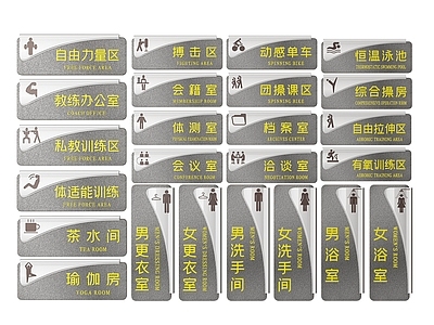 现代标识标牌 2D健身房指示牌 健身房标识牌 健身房门牌 健身房导视牌 健身房科室牌