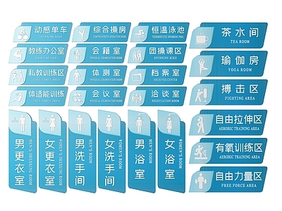 现代标识标牌 2D健身房指示牌 健身房标识牌 健身房导视牌 健身房门牌 健身房科室牌