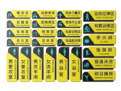 现代标识标牌 2D健身房指示牌 健身房标识牌 健身房门牌 健身房科室牌 健身房导视牌