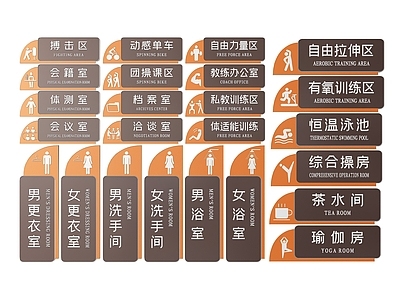 现代标识标牌 2D健身房指示牌 健身房标识牌 健身房导视牌 健身房门牌 健身房科室牌