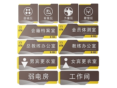 现代标识标牌 2D健身房指示牌 健身房标识牌 健身房导视牌 健身房门牌 健身房科室牌