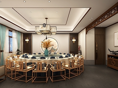 中式新中式中餐厅 新中式餐厅包间 中式餐厅包间