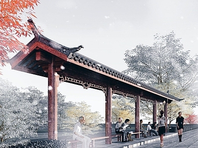 现代户外椅 中式公交车站台