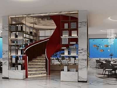 现代图书馆 阅读区 水族馆 旋转楼梯