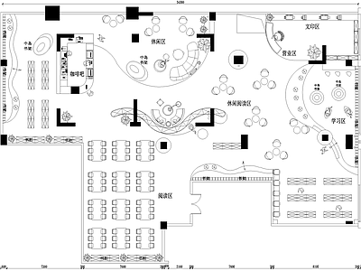 书店 平面图 天花图 咖啡书吧 图书馆休闲阅览室 阅读文印区学习区 施工图